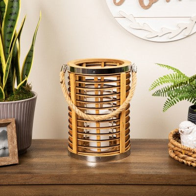  Northlight Rattan Glass Candle Lantern With Jute Handle - 11.5"