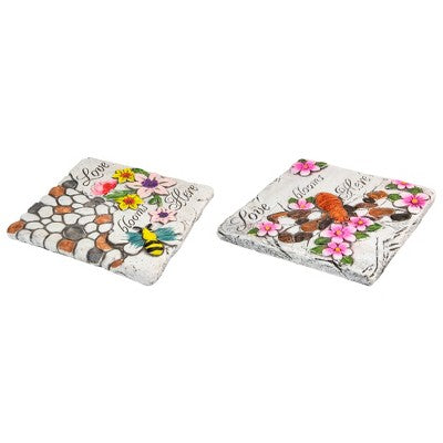  Northlight Set Of 2 'Love Blooms Here' Floral Outdoor Garden Stones 7"
