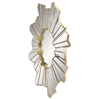  Northlight 25" Shiny Gold Sunburst Wave Glass Round Wall Mirror