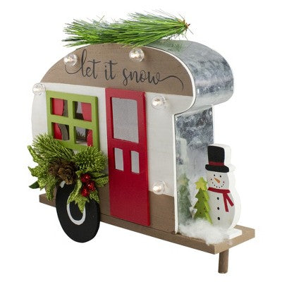  Northlight Pine And Snowman RV "Let It Snow" Christmas Decoration - 12" - Red And Green