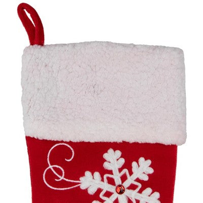  Northlight 20.5-Inch Red And White Velvet With White Snowflake Christmas Stocking