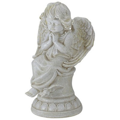 Northlight 9" Ivory Praying Angel On Pedestal Outdoor Garden Statue