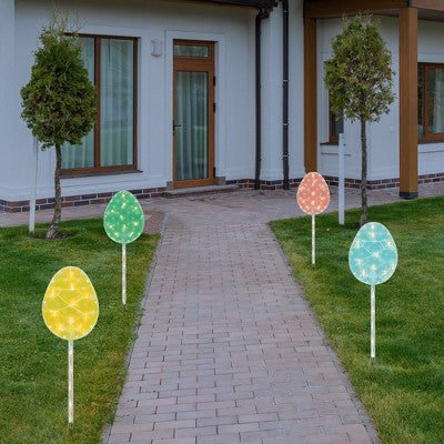  Northlight 4ct Pastel Easter Egg Pathway Marker Lawn Stakes, Clear Lights