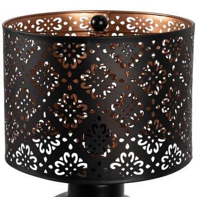  Northlight Round Iron Table Lamp With Laser-Cut Floral Shade - 19" - Black And Copper