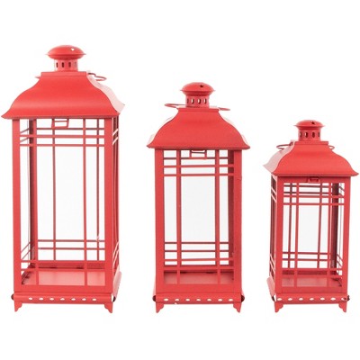  Northlight Set Of 3 Red Mission Style Candle Lanterns 19.5"