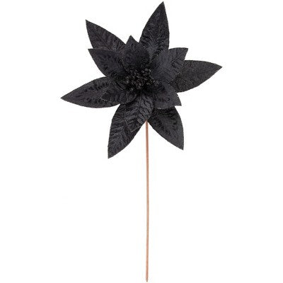 Northlight 25" Black Glittered Poinsettia Christmas Floral Stem Spray
