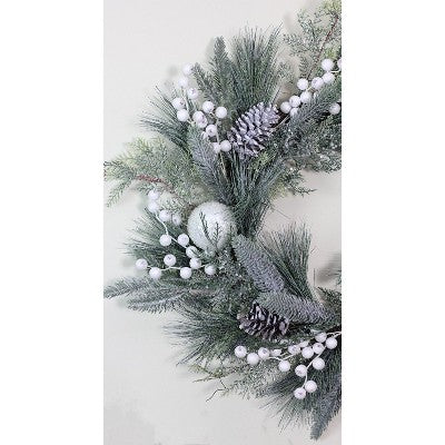  Northlight Frosted Mixed Pine And Pine Cone Artificial Christmas Wreath, 24-inch, Unlit