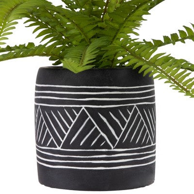 Northlight 12" Artificial Boston Fern Plant In Aztec Pattern Ceramic Pot