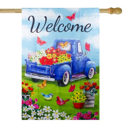  Northlight Welcome Blue Pickup Truck With Flowers Outdoor House Flag 28" X 40"