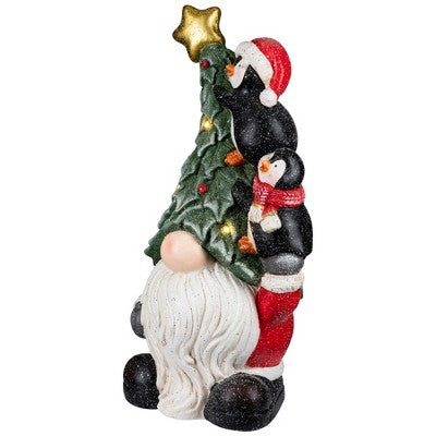  Northlight Lighted Gnome With Penguins Christmas Decoration -17" - Clear LED Lights