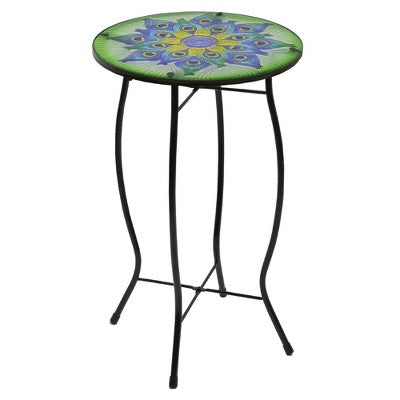  Northlight 19" Green And Blue Peacock Flower Tail Glass Patio Side Table