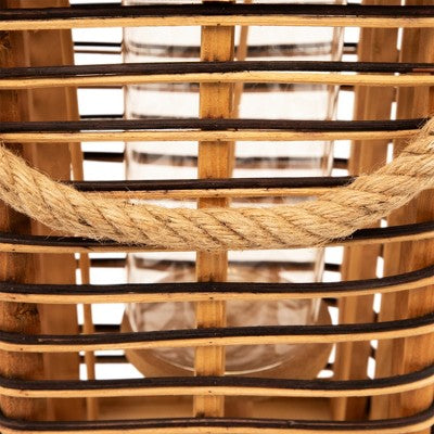  Northlight Rectangular Rattan Glass Candle Lantern With Jute Handle - 15.5"