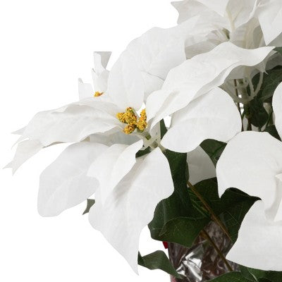 Northlight 22" White Artificial Christmas Poinsettia Flowers With Red Wrapped Base