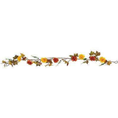  Northlight 5.5' X 6" Autumn Harvest Orange And Yellow Mums With Maple Leaves Garland - Unlit