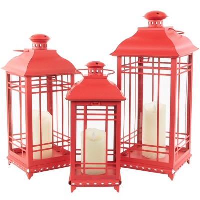  Northlight Set Of 3 Red Mission Style Candle Lanterns 19.5"