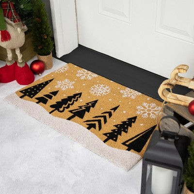  Northlight Trees And Snowflakes Natural Coir Christmas Outdoor Doormat 18" X 30"