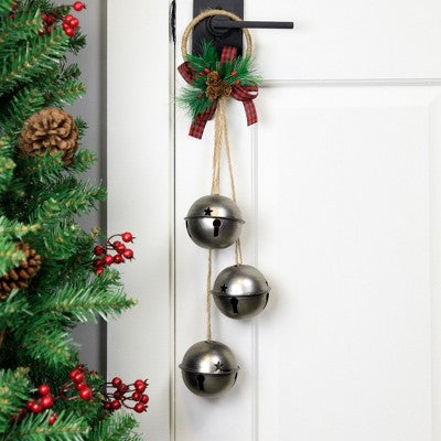  Northlight Jingle Bells With Plaid Bow Christmas Decoration - 20" - Silver