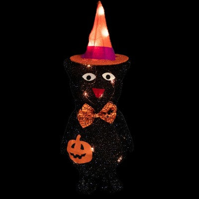  Northlight 24" Lighted Black Cat In Witch's Hat Outdoor Halloween Decoration