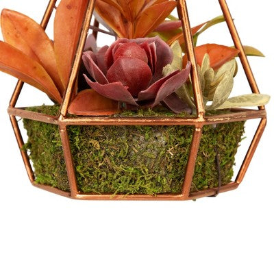  Northlight 9" Succulent Artificial Arrangement In Copper Wire Terrarium - Green/Brown