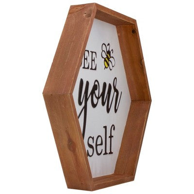  Northlight 16" Wooden Framed "Bee Yourself" Metal Sign Spring Wall Or Tabletop Decor