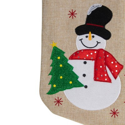  Northlight 19" Burlap Standing Snowman With A Tree And Snowflakes Christmas Stocking