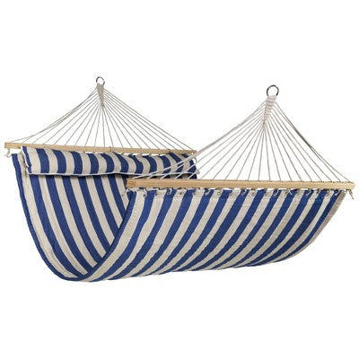  Northlight Striped Quilted Two Person Double Hammock With Pillow - 9' X 55" - Blue And Cream