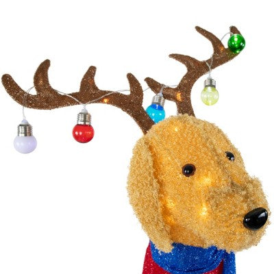  Northlight 36.5" LED Lighted Dog Wearing Antlers Christmas Outdoor Yard Decoration