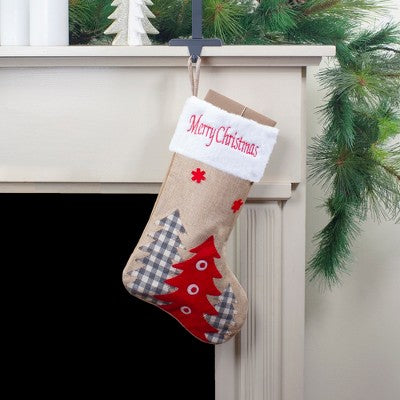  Northlight 19" Beige And Red Burlap "Happy Holidays" Forest Trees Christmas Stocking