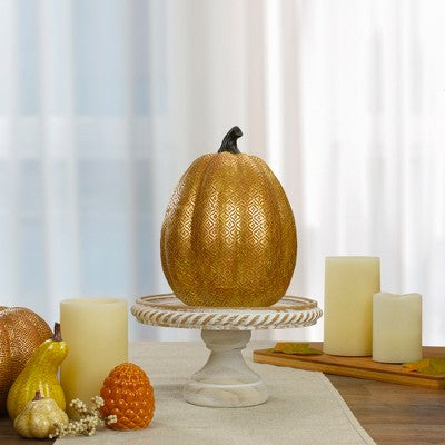  Northlight 9.75" Gold And Orange Greek Key Textured Autumn Pumpkin Tabletop Decoration