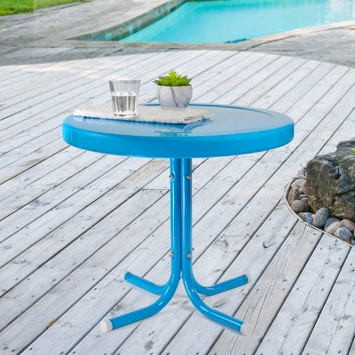  Northlight 22" Round Outdoor Retro Steel Tulip Side Table, Turquoise Blue