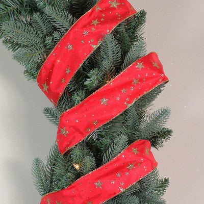  Northlight Glittering Red And Gold Stars Christmas Wired Craft Ribbon 2.5" X 16 Yards