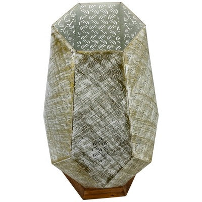  Northlight Laser-Cut Iron Table Lamp With Wooden Base - 16.75" - Gold And Brushed White