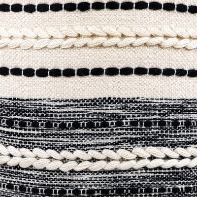  Northlight 18" Striped Cream And Black Outdoor Woven Pouf Ottoman