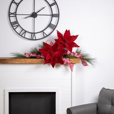  Northlight 24" Red Glittered Poinsettia Christmas Stem Spray
