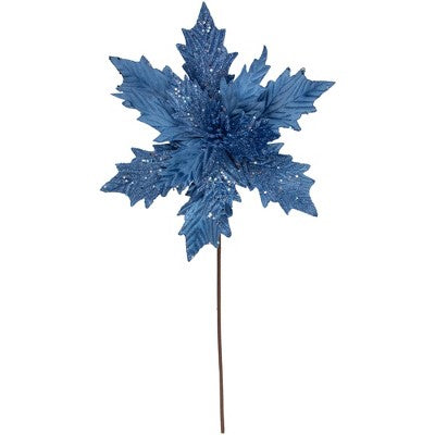  Northlight 24" Glittered Blue Poinsettia Christmas Stem Spray