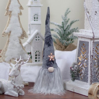  Northlight Lighted Star Gnome With Palm Leaves Hat Christmas Decoration - 16" - Gray And Black