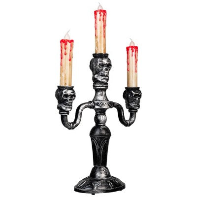  Northlight Antique-Style Skull Trio Flickering Halloween Candelabra - 13.75" - Amber Lights