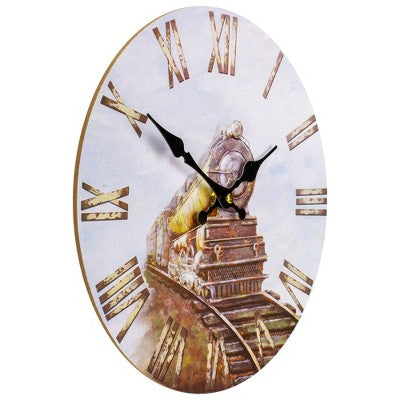  Northlight 12" Roman Numeral Battery Operated Round Wall Clock With Train Design