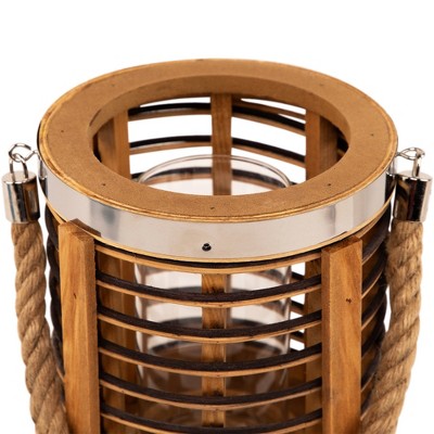  Northlight Rattan Glass Candle Lantern With Jute Handle - 7.5"