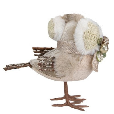  Northlight 6" Beige And White Plush Bird In Earmuffs Christmas Figure