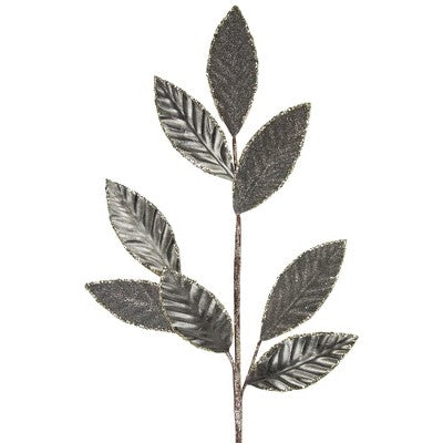  Northlight 28" Gray Glitter Textured Leaves Christmas Spray