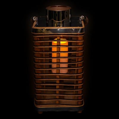  Northlight Rectangular Rattan Glass Candle Lantern With Jute Handle - 15.5"