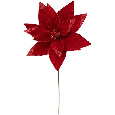  Northlight 24" Red Glittered Poinsettia Christmas Stem Spray