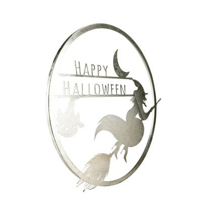  Northlight 17" Silver Flying Witch Happy Halloween Wall Sign