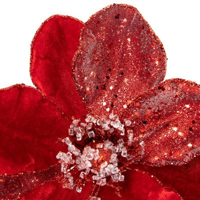  Northlight 18" Red Magnolia Glittered Christmas Stem Spray