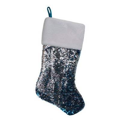  Northlight 22.75" Sky Blue And Silver Reversible Sequined Christmas Stocking With Faux Fur Cuff