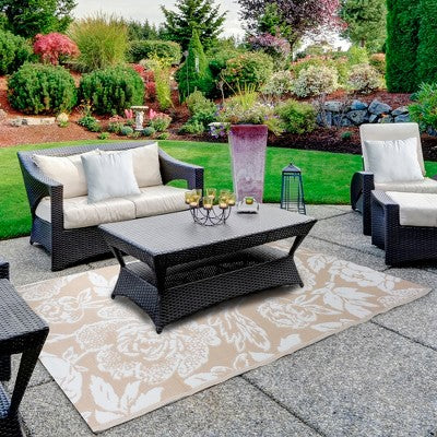  Northlight 4' X 6' Pink Beige And White Floral Rectangular Outdoor Area Rug