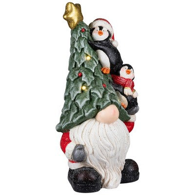 Northlight Lighted Gnome With Penguins Christmas Decoration -17" - Clear LED Lights