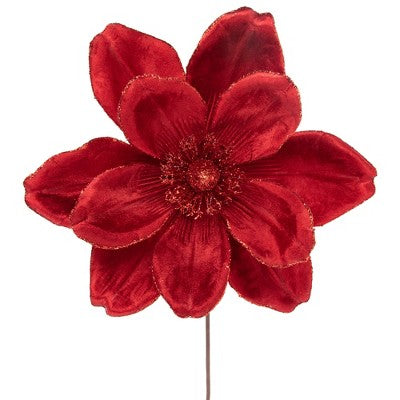  Northlight 20" Glittered Red Velvet Magnolia Christmas Stem Spray