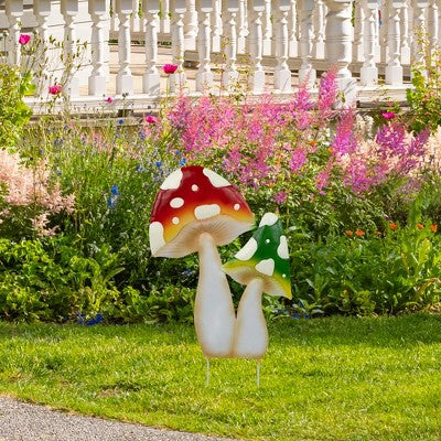  Northlight Double Mushrooms Outdoor Garden Stake - 16" - Red And Green